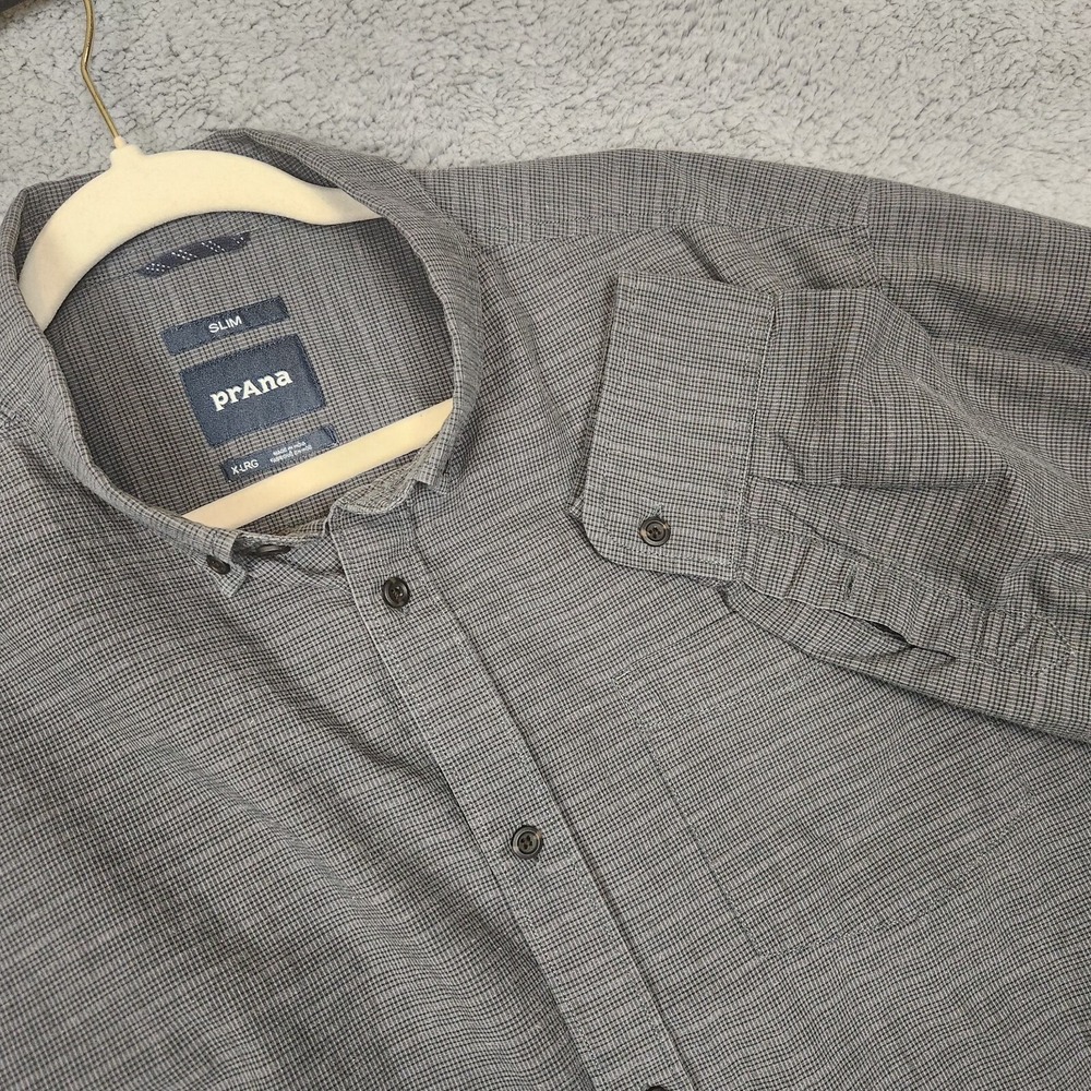 PRANA SHIRT MENS‎ EXTRA LARGE SLIM FIT LONG SLEEVE GRAY BUTTON DOWN
